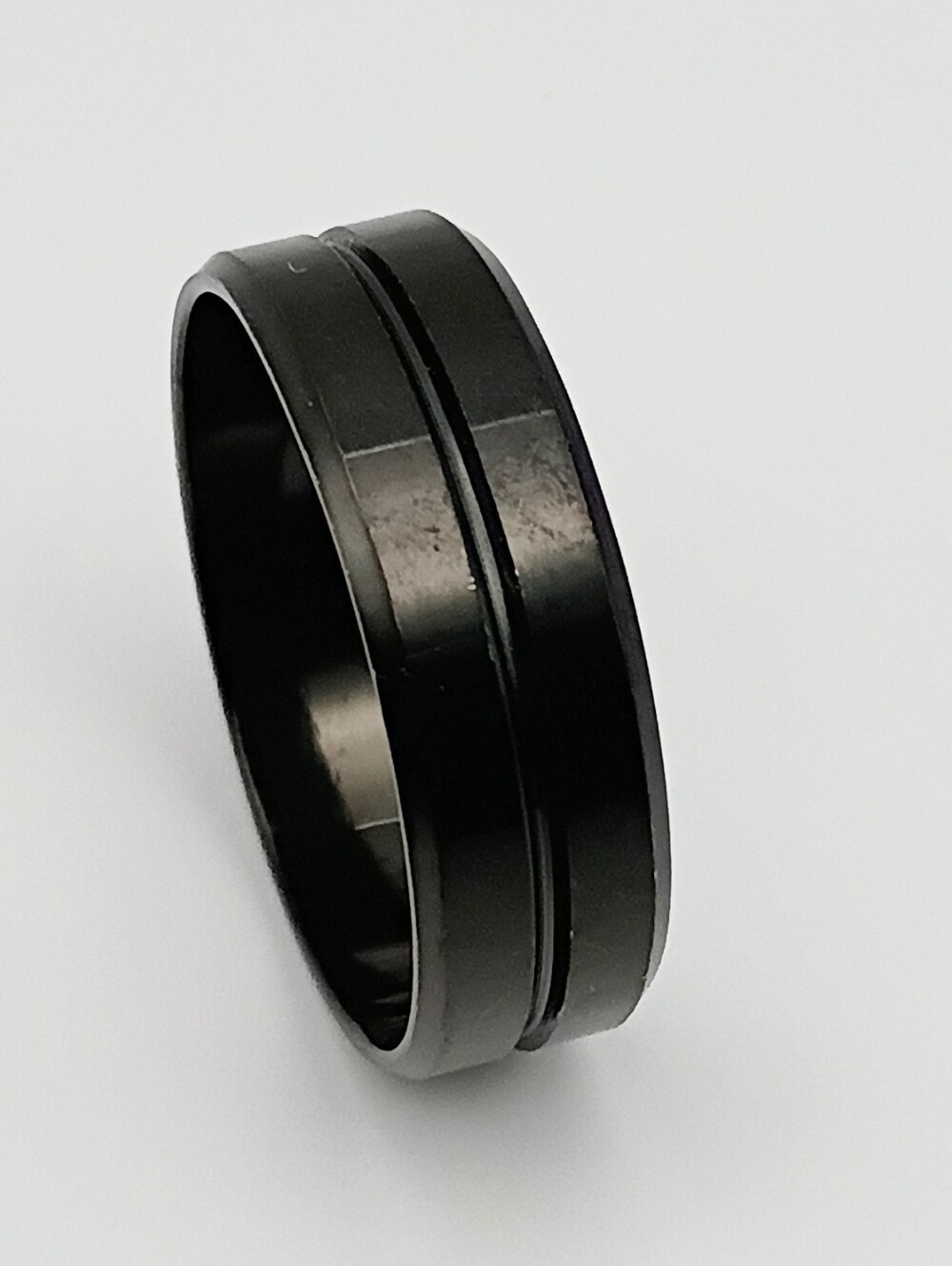 Men's Black Stainless Steel Grooved Band Ring Size 11